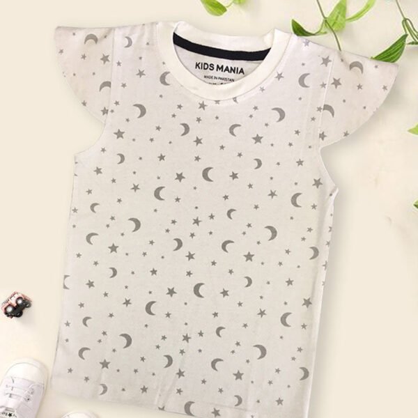 WHITE T'SHIRT PRINTED GREY MOON & STAR