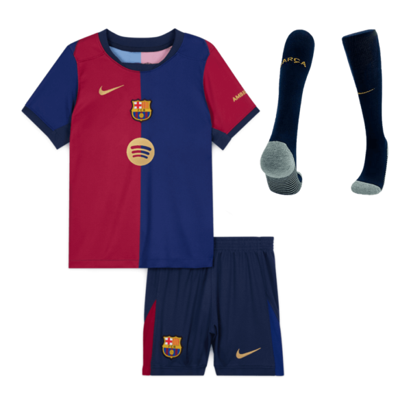 Barcelona Home Kids Soccer Jerseys Full Kit 2024/25-Spotify Logo Without Text